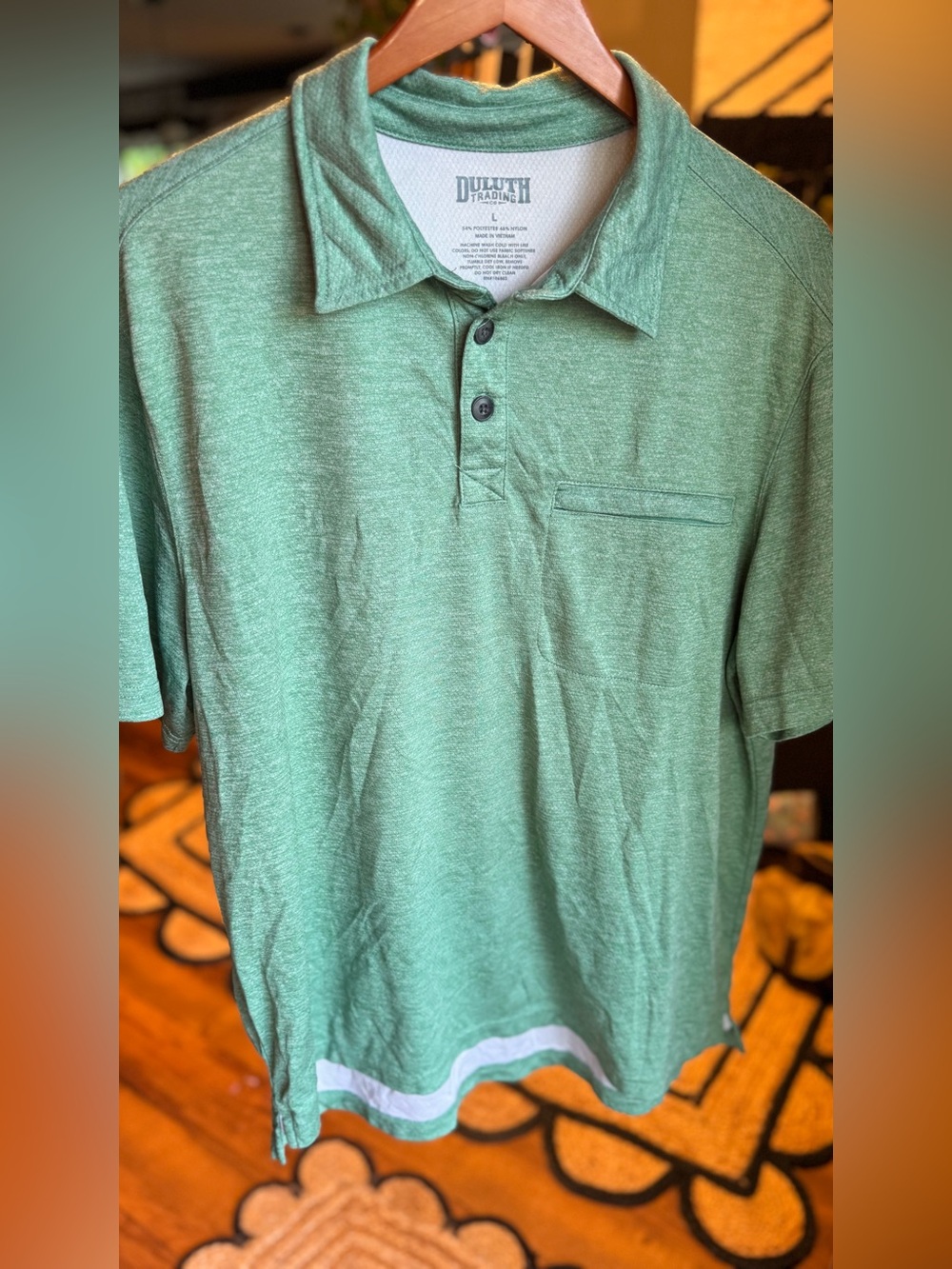 Men’s Duluth Trading Co Heathered Mint green Polo with Chest Pocket large